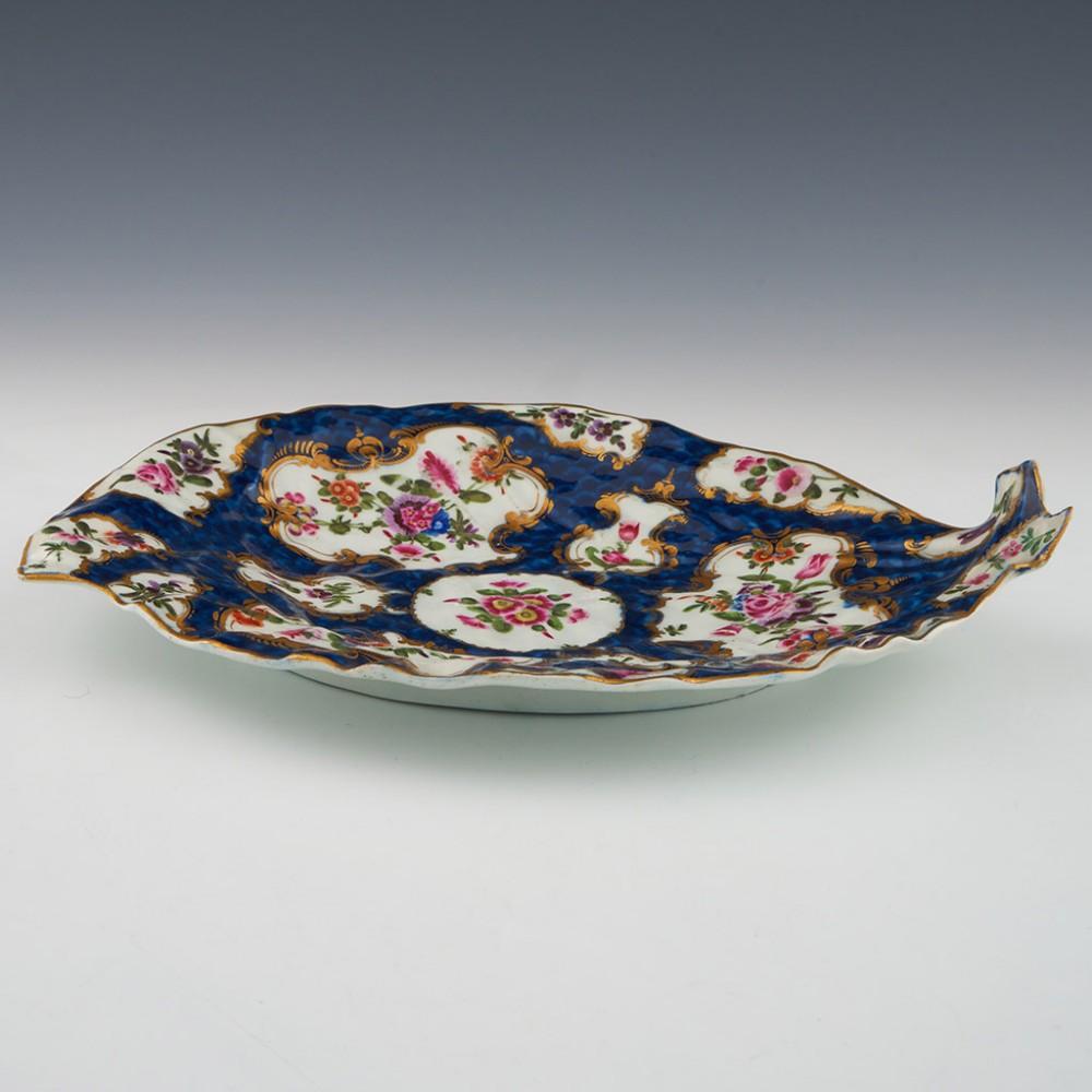 English Worcester Blue Scale Leaf Dish, c1775 For Sale