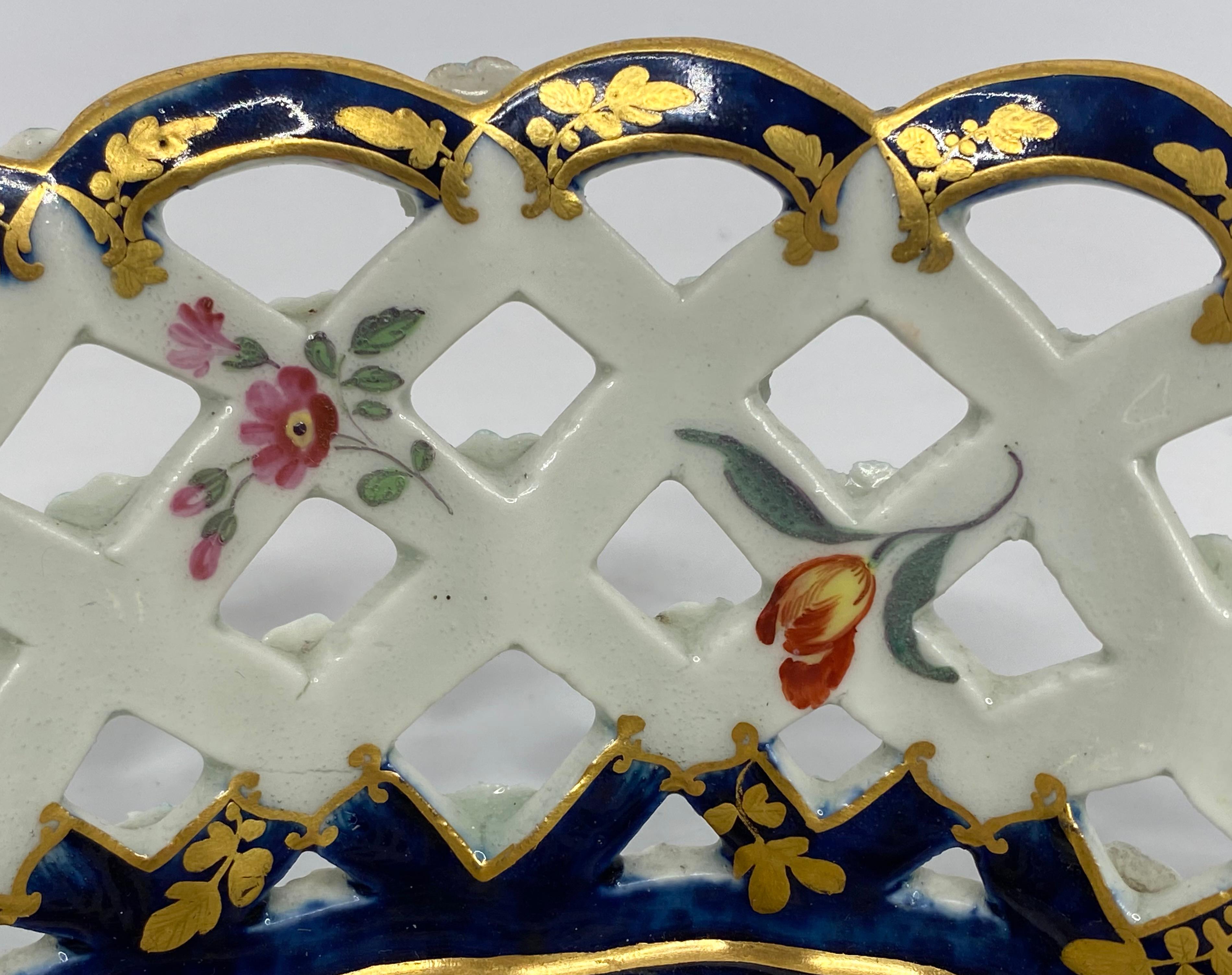 Worcester chestnut basket, James Giles decoration, c. 1770. For Sale 1