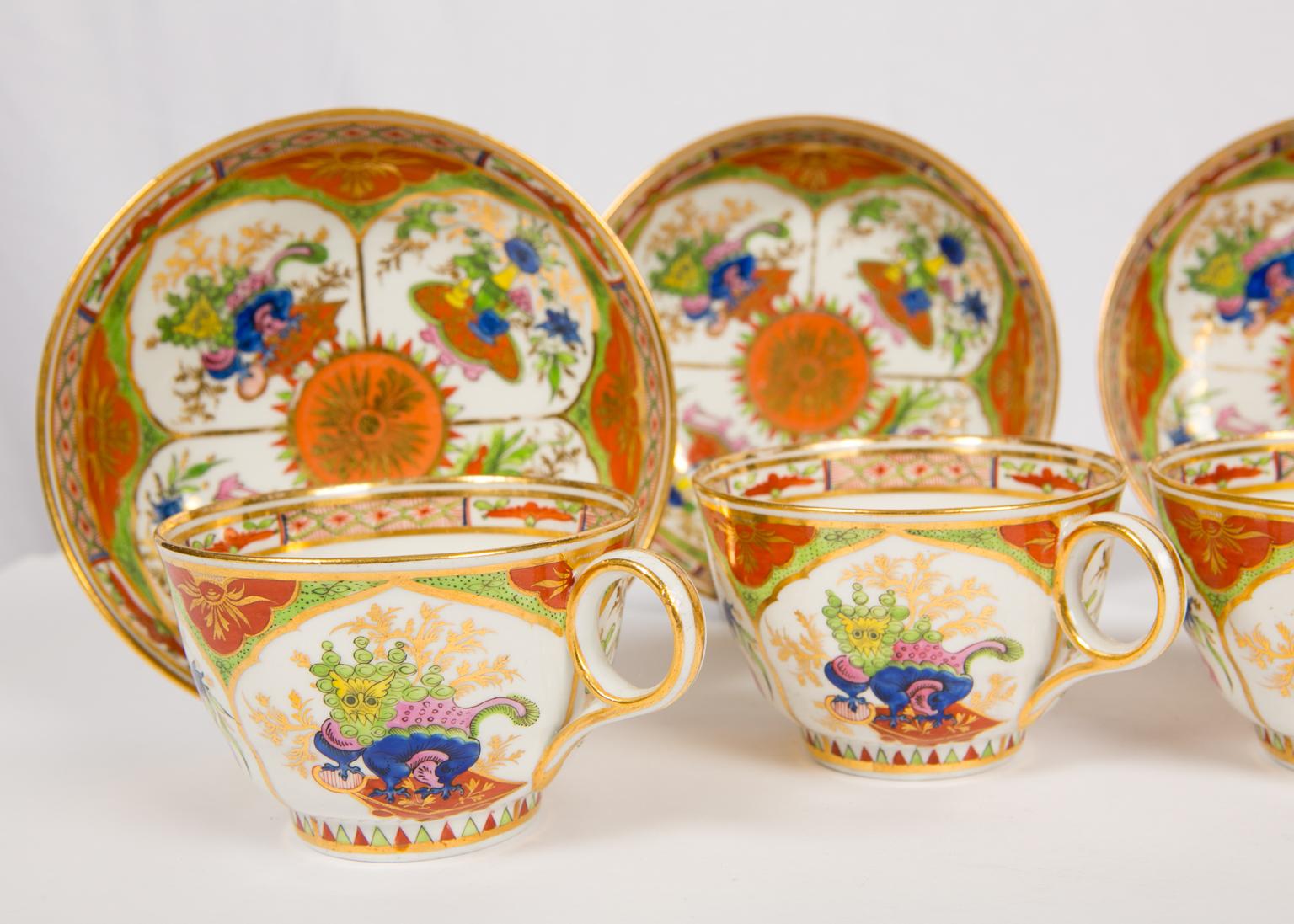 Worcester Dragon in Compartments Tea Cups and Saucers 2