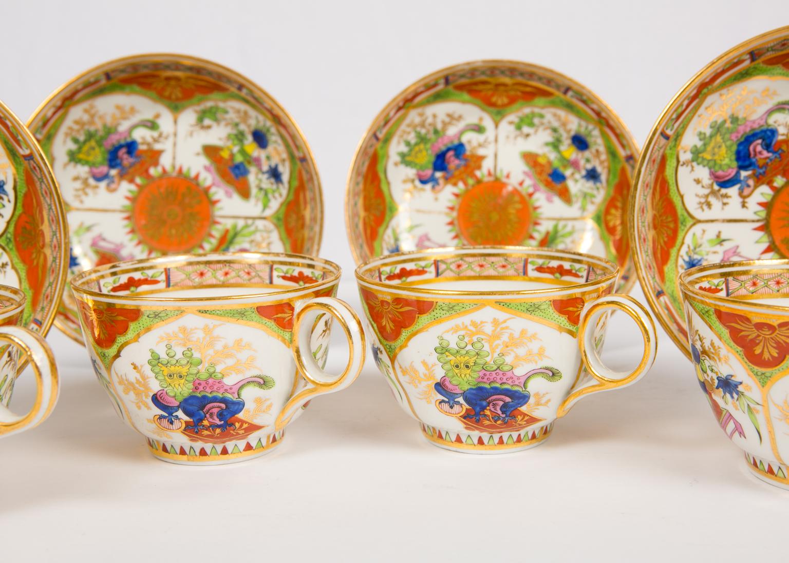 Worcester Dragon in Compartments Tea Cups and Saucers 3