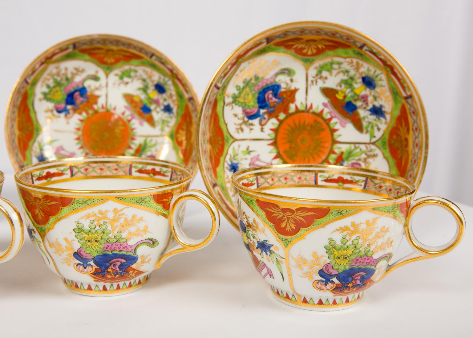 Worcester Dragon in Compartments Tea Cups and Saucers 4