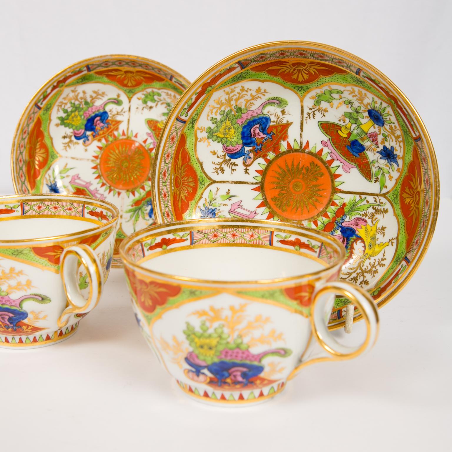 Worcester Dragon in Compartments Tea Cups and Saucers 5