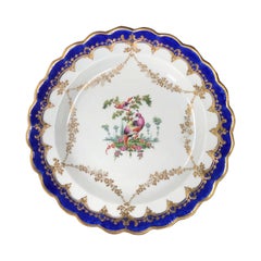 Worcester 'Fancy Birds' Plate, Gilt Garlands, c. 1770