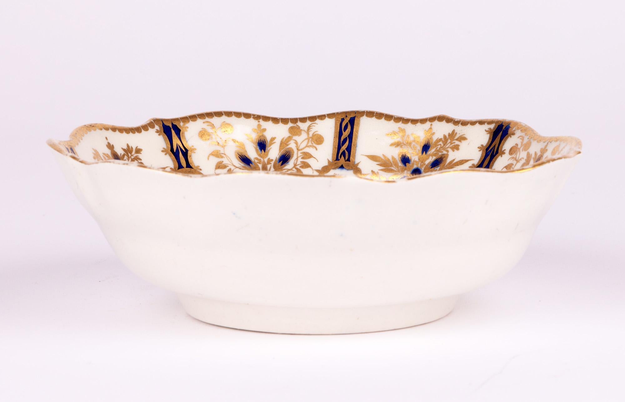 Georgian Worcester First Period Gilded Pattern Early Porcelain Bowl For Sale