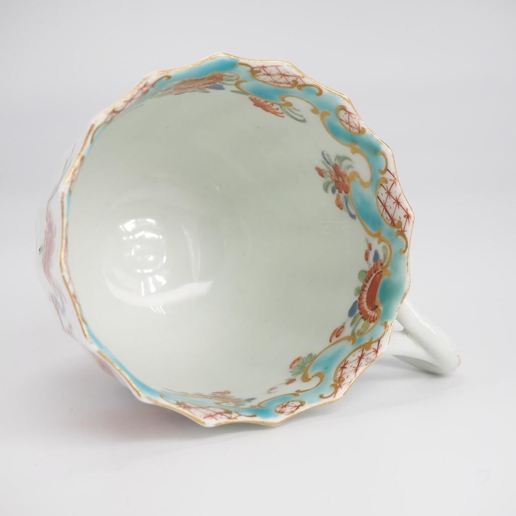 Worcester Fluted Coffee Cup & Saucer, 'Quail' Pattern, Blue Rococo Border c.1775 For Sale 6