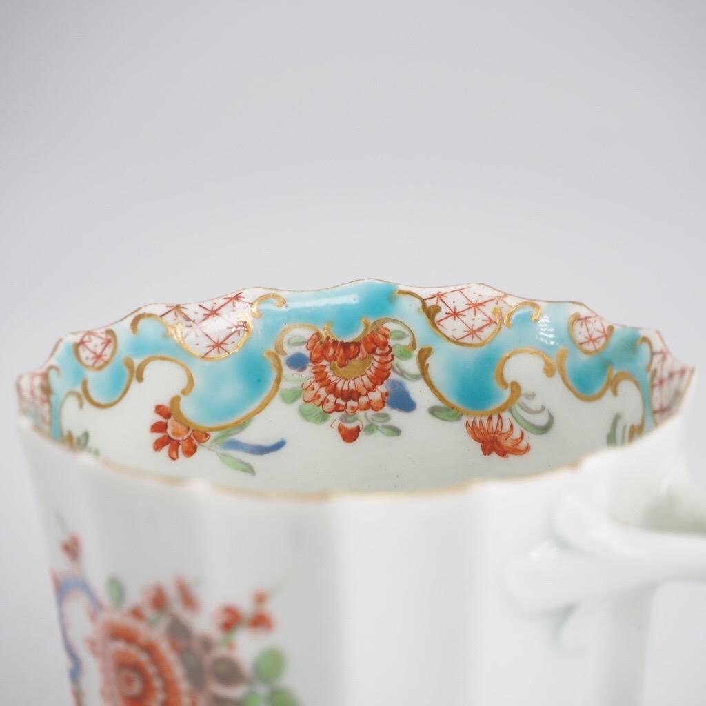 Worcester Fluted Coffee Cup & Saucer, 'Quail' Pattern, Blue Rococo Border c.1775 For Sale 7