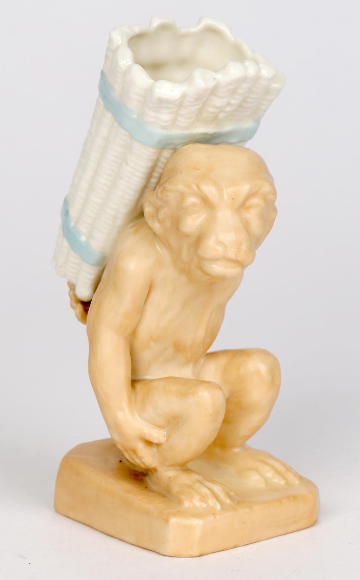Late 19th Century Worcester Grainger Seated Monkey Porcelain Spill Vase