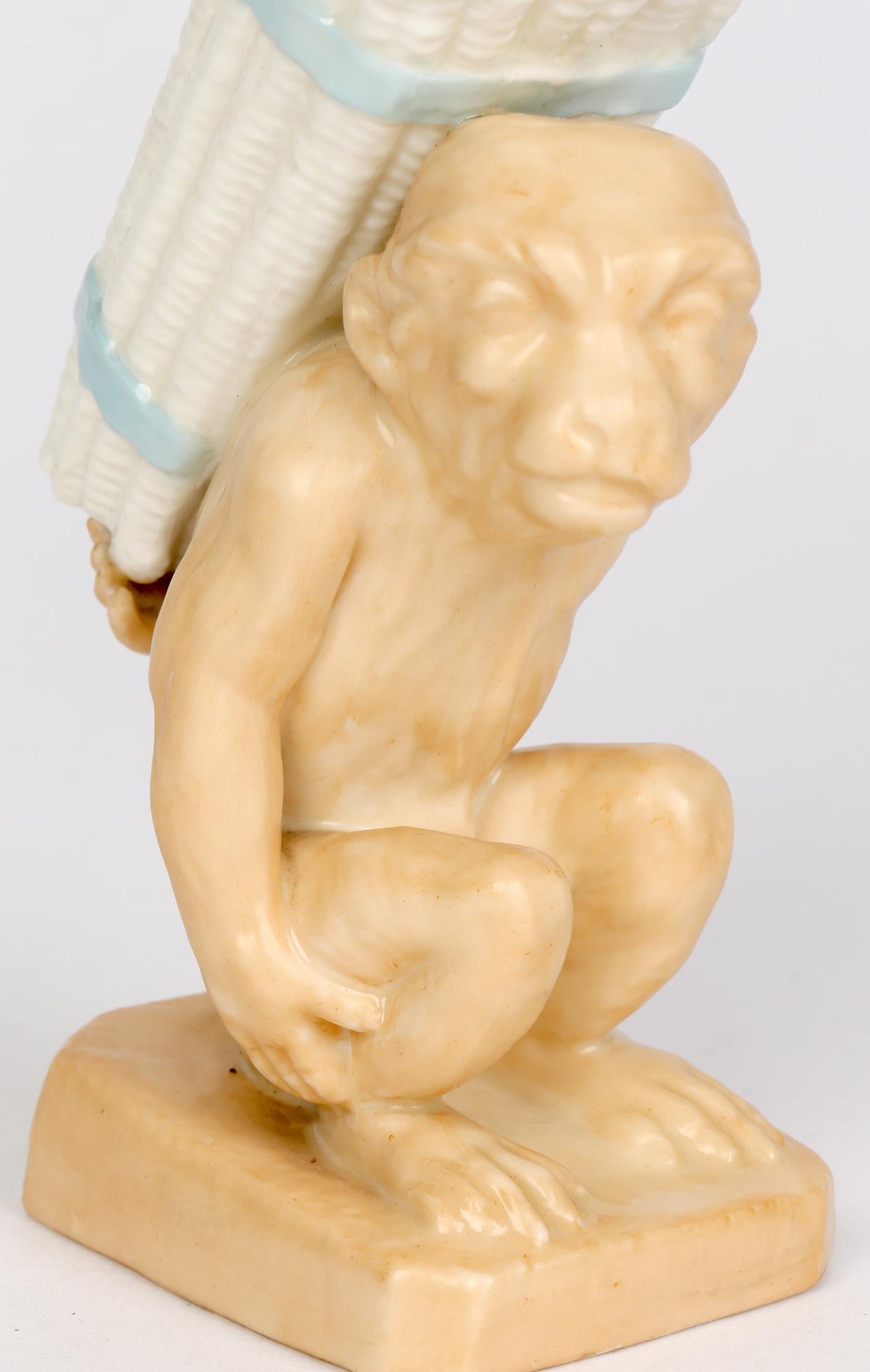 Worcester Grainger Seated Monkey Porcelain Spill Vase 1