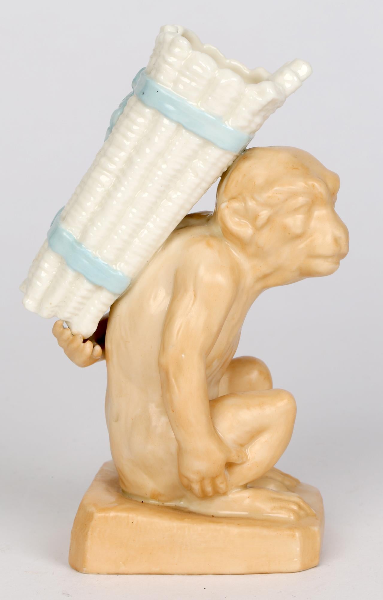 Worcester Grainger Seated Monkey Porcelain Spill Vase 2