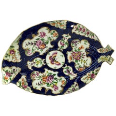 Worcester Leaf Dish of Large Size, Scale Blue and Flowers, circa 1770