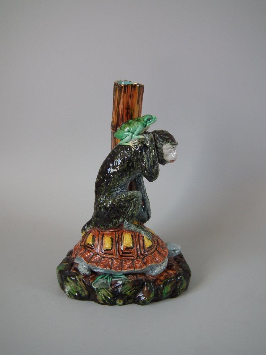 Late 19th Century Worcester Majolica Frog, Monkey and Tortoise Vase For Sale