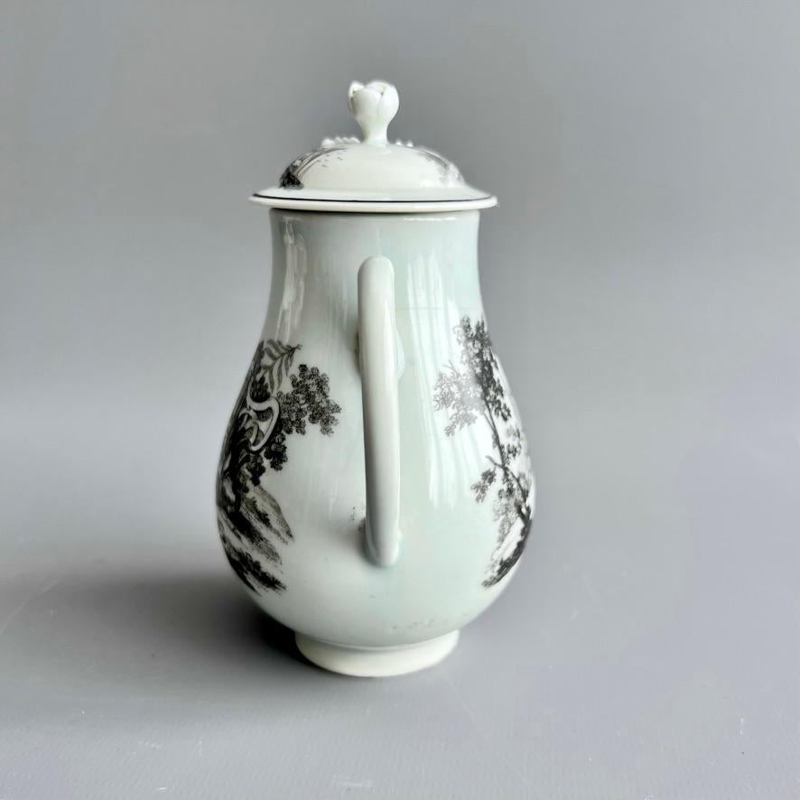 English Worcester Milk Jug and Cover, Creamer, Monochrome Print Tea Party no.2, ca 1760 For Sale