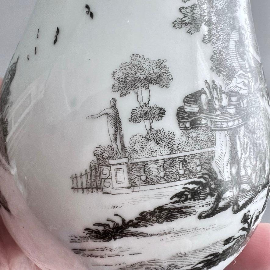 Worcester Milk Jug and Cover, Creamer, Monochrome Print Tea Party no.2, ca 1760 For Sale 1
