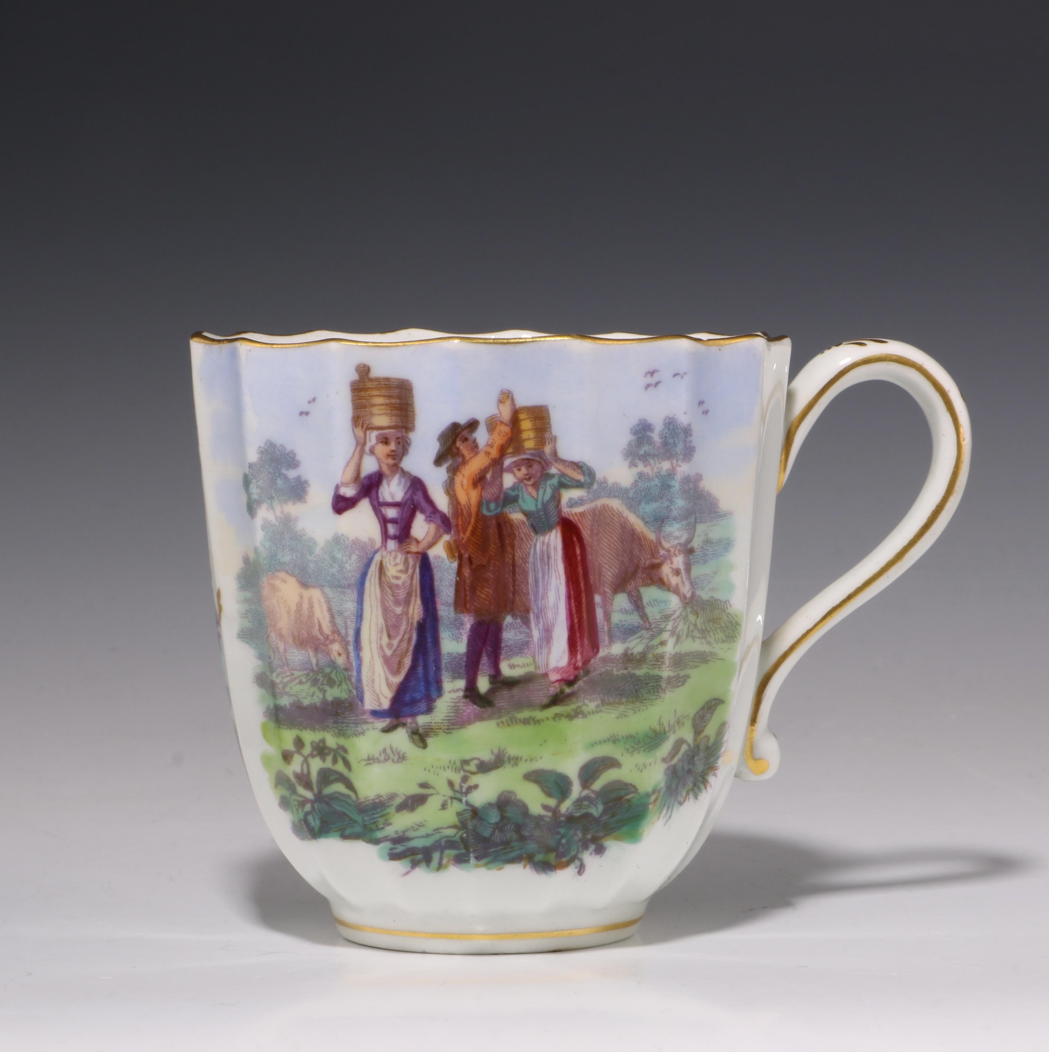 English Worcester Onglaze Printed and Enamelled Cup and Saucer, circa 1770 For Sale 1