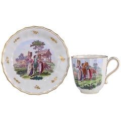 English Worcester Onglaze Printed and Enamelled Cup and Saucer, circa 1770