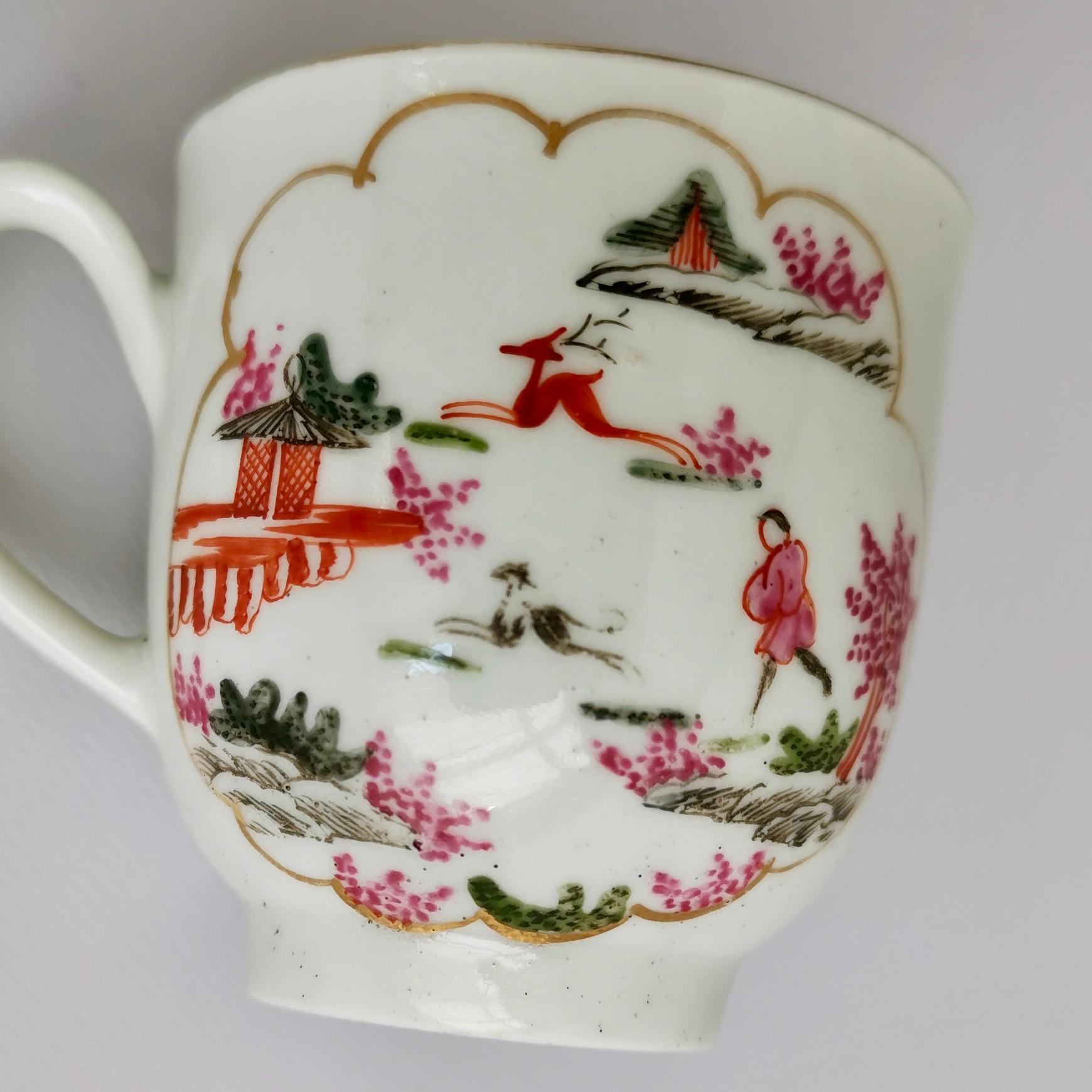 Mid-18th Century Worcester Orphaned Coffee Cup, Stag Hunt Pattern, 1st Period, circa 1760