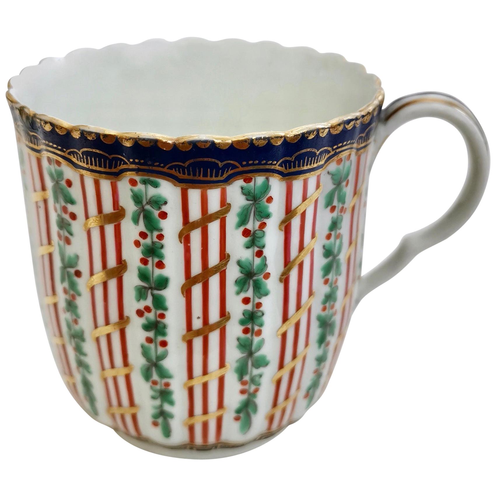 Worcester Orphaned Porcelain Coffee Cup, Hop and Trellis, Georgian, circa 1775