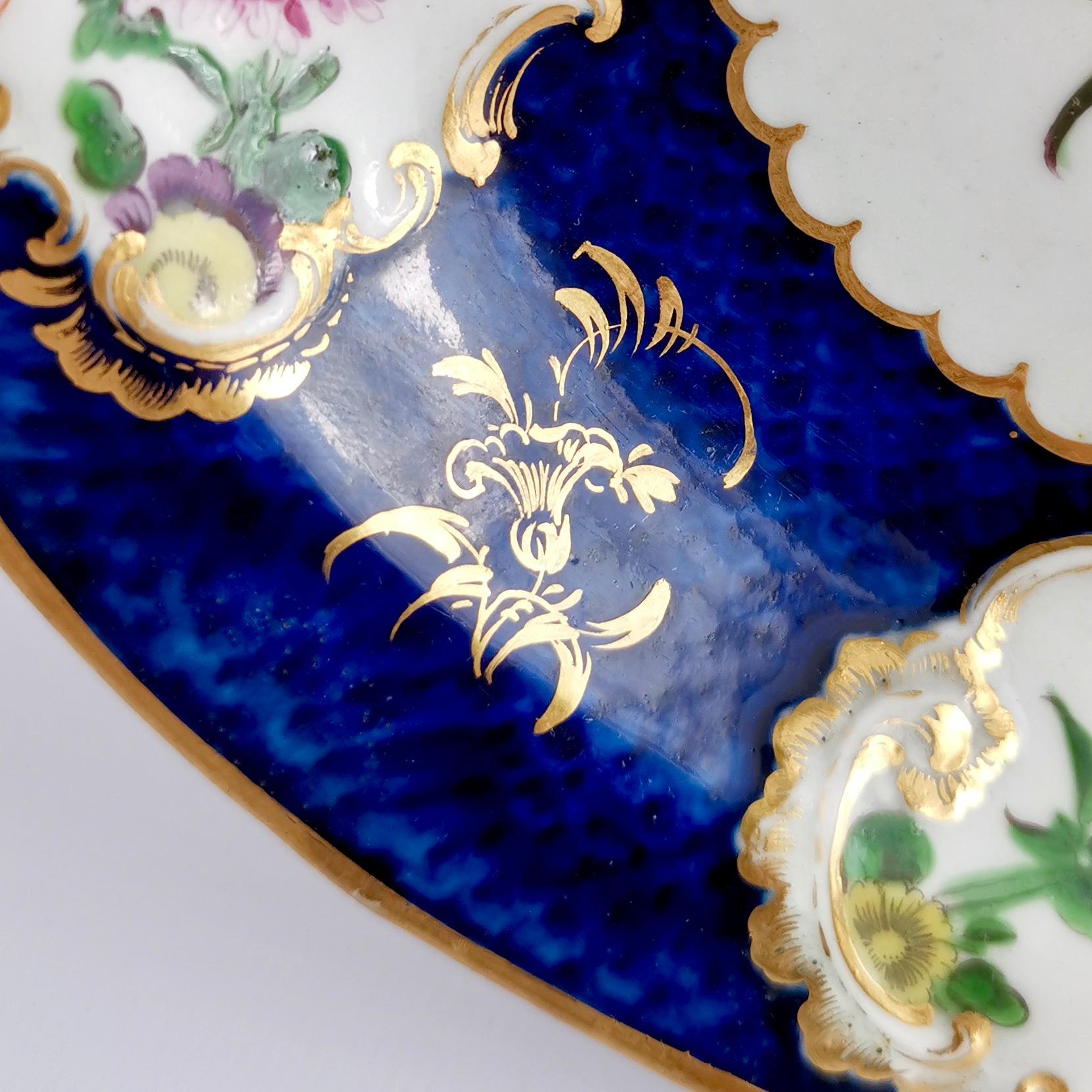 Worcester Oval Dish, Blue Scale with Flower Reserves, 19th Century, 1765-1770 1