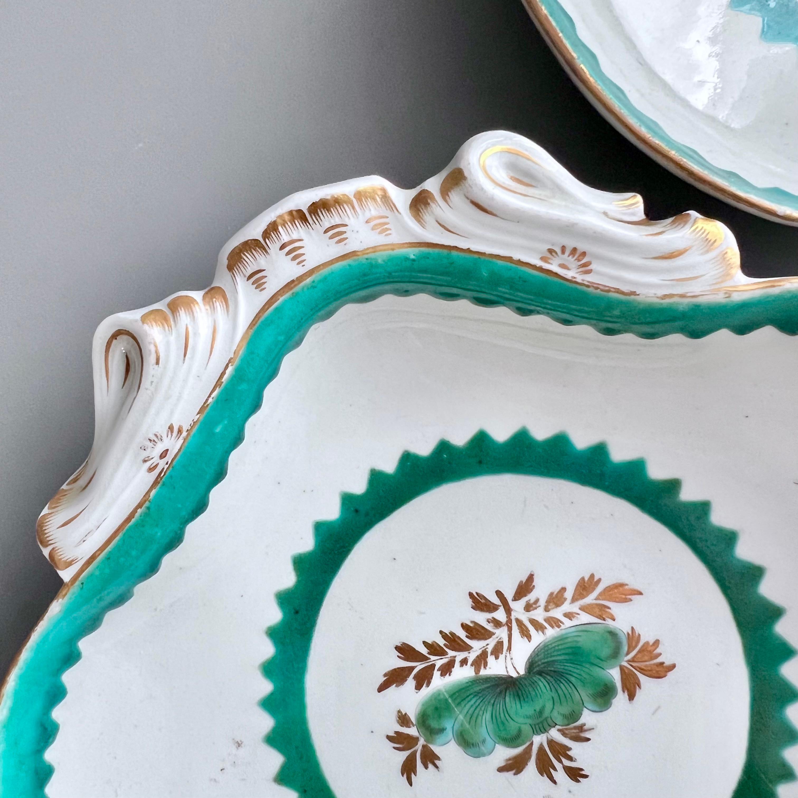 Worcester Pair of Shell Dishes, French Green Stencil Pattern, ca 1770 For Sale 4