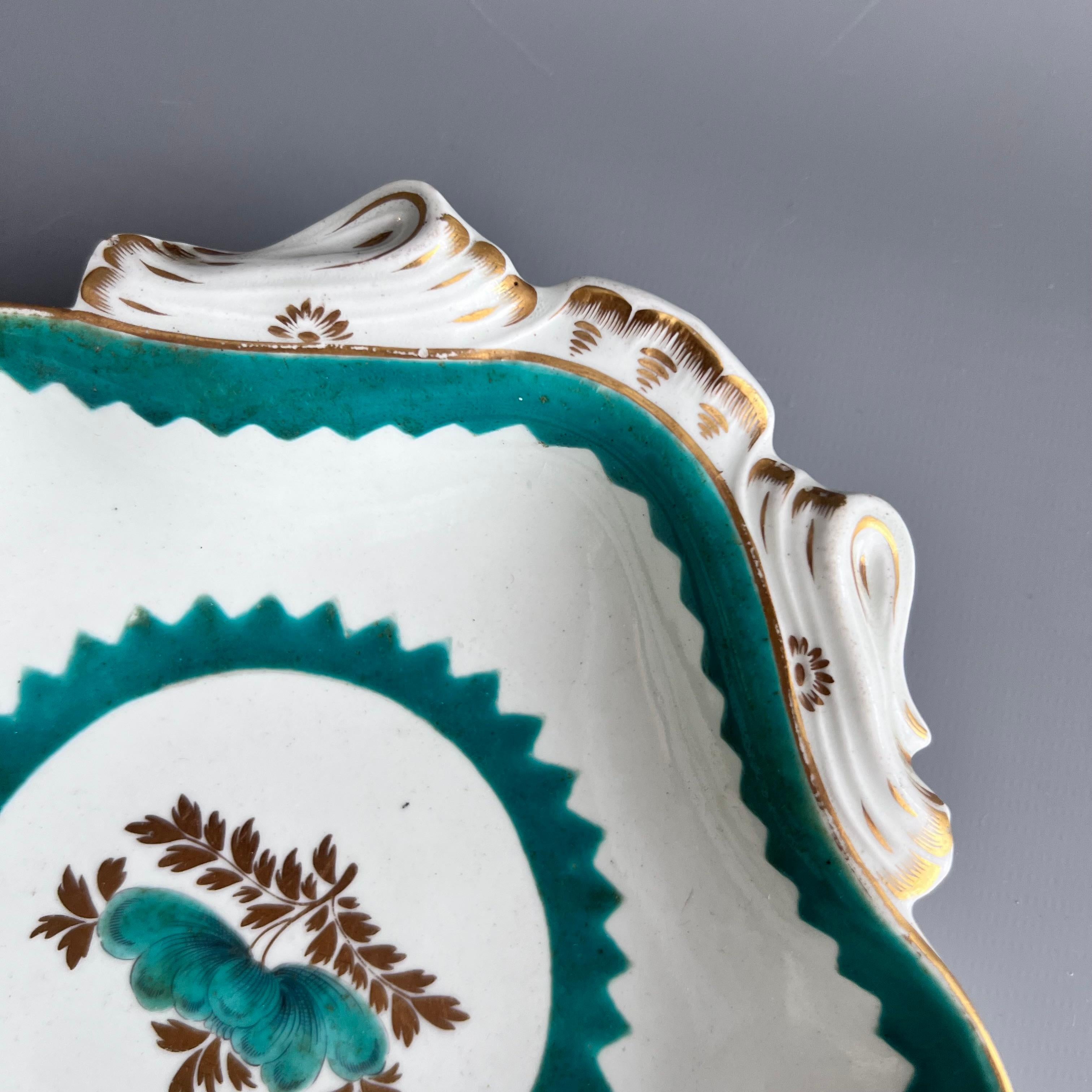 Porcelain Worcester Pair of Shell Dishes, French Green Stencil Pattern, ca 1770 For Sale