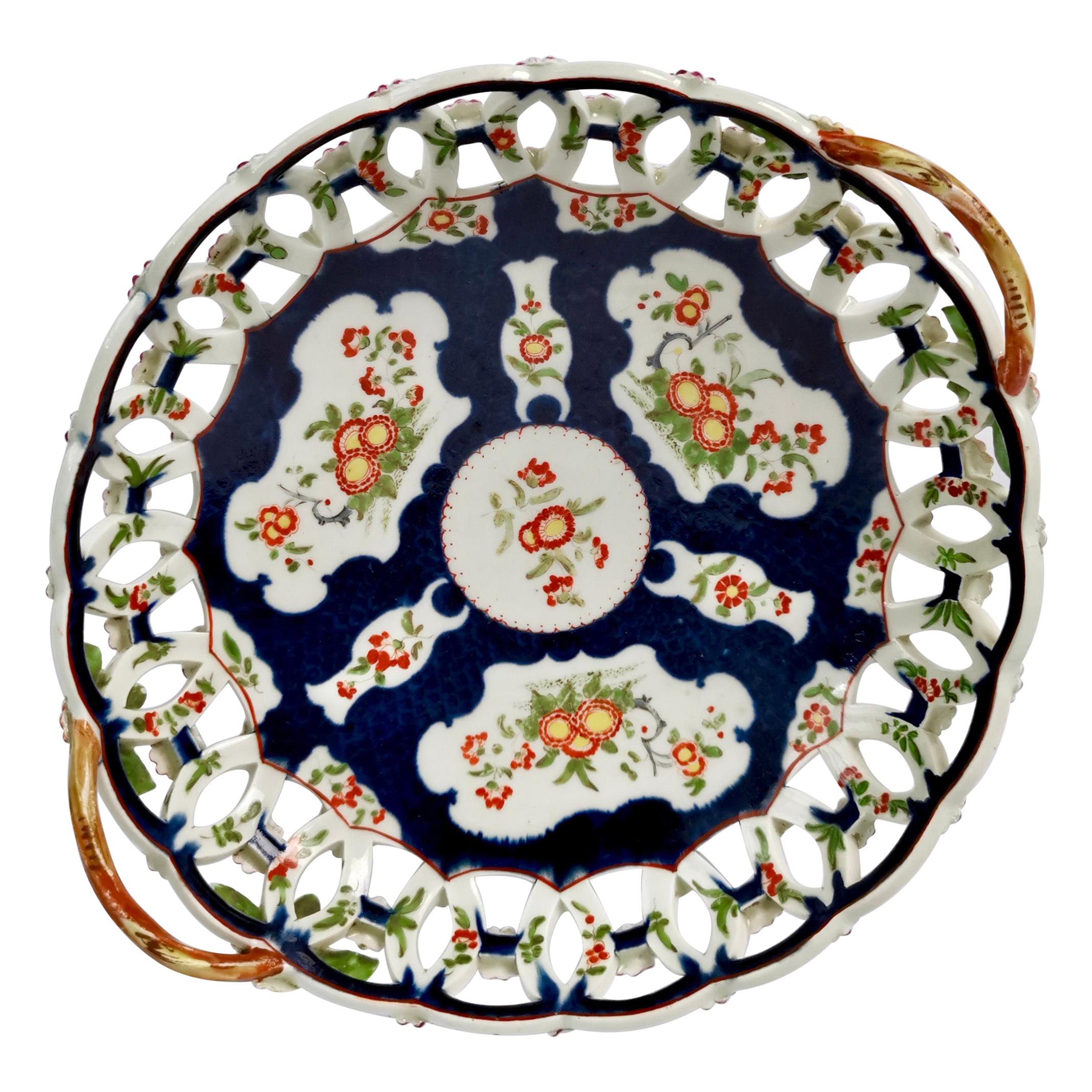 Worcester Pierced Porcelain Basket, Blue Scale Japanese Kakiemon, circa 1765 For Sale