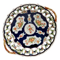 Worcester Pierced Porcelain Basket, Blue Scale Japanese Kakiemon, circa 1765
