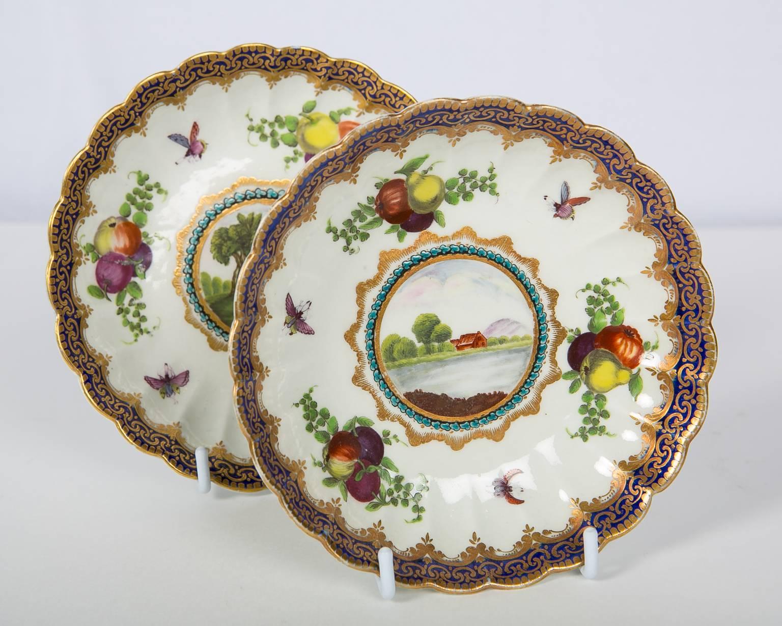 Pair First Period Worcester Porcelain Cups and Saucers England Circa 1772 For Sale 1