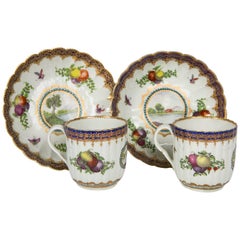 Antique Pair First Period Worcester Porcelain Cups and Saucers England Circa 1772