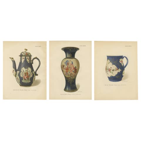Worcester Porcelain Blue-Ground Designs, Vase, Coffee Pot & Mug, 1910