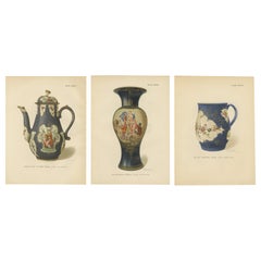 Worcester Porcelain Blue-Ground Designs, Vase, Coffee Pot 
Mug, 1910