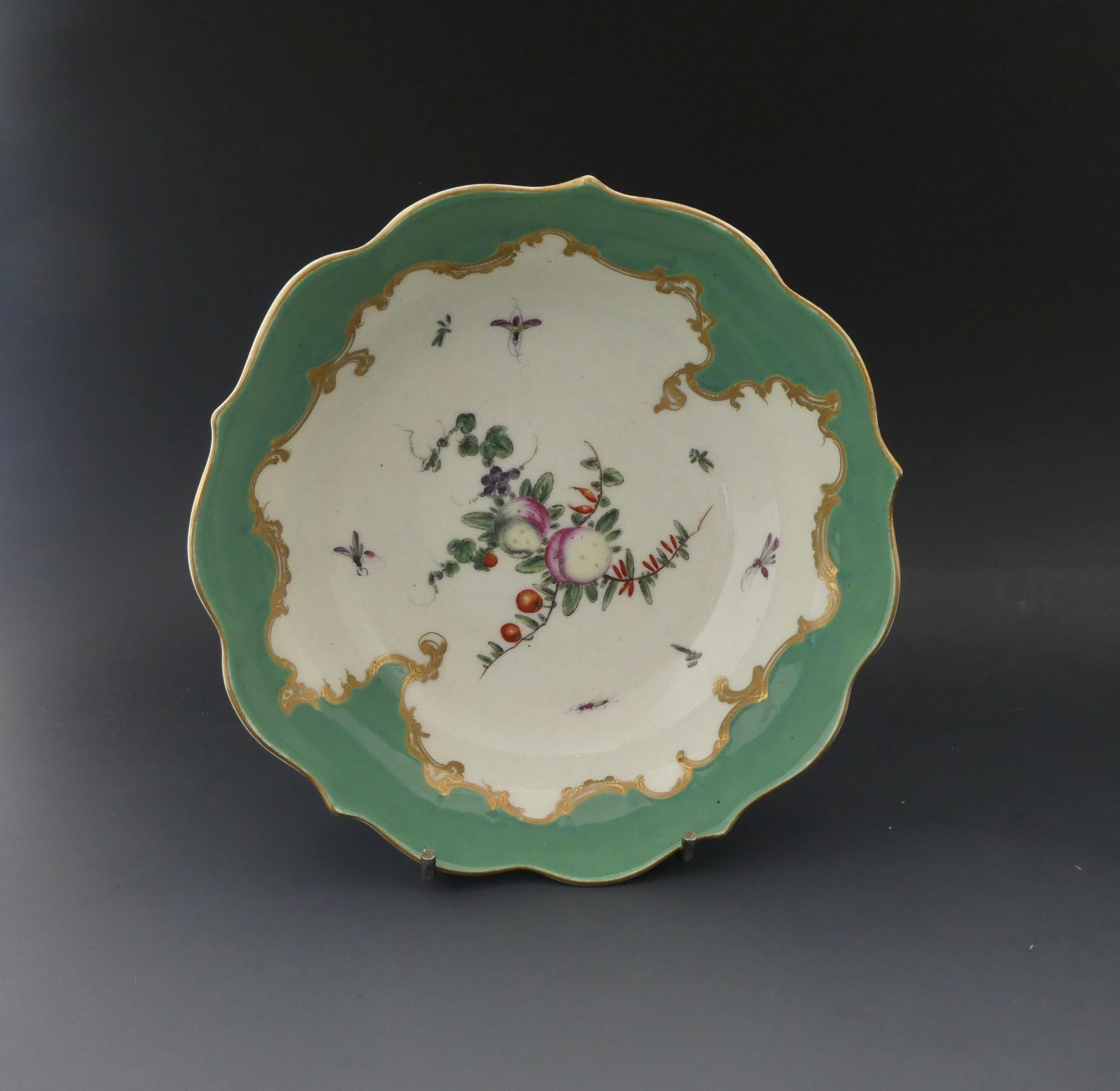 George III Worcester Porcelain Chocolate Cup and Saucer, ‘Spotted Fruit’ Painter