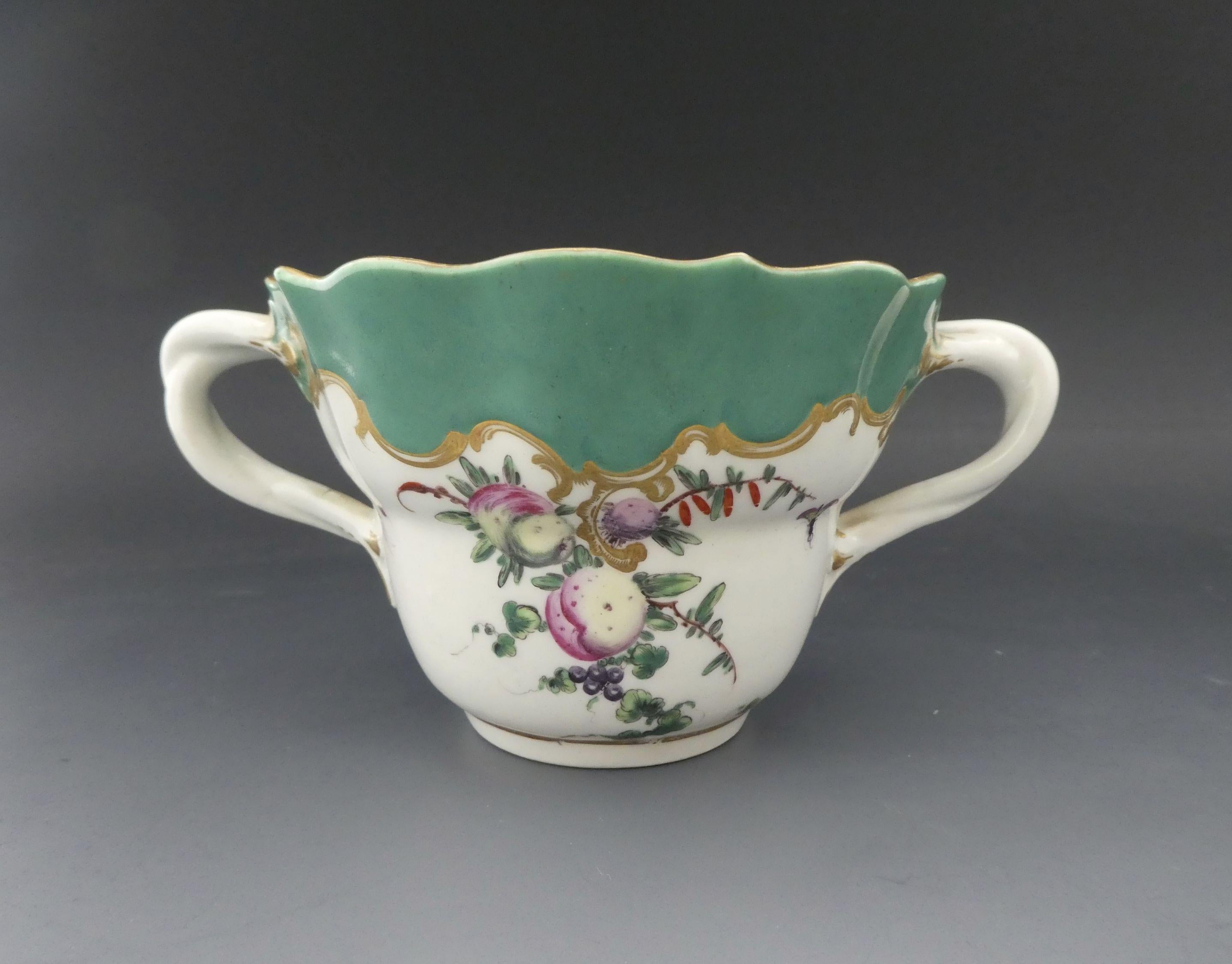 Worcester Porcelain Chocolate Cup and Saucer, ‘Spotted Fruit’ Painter In Good Condition In Gargrave, North Yorkshire