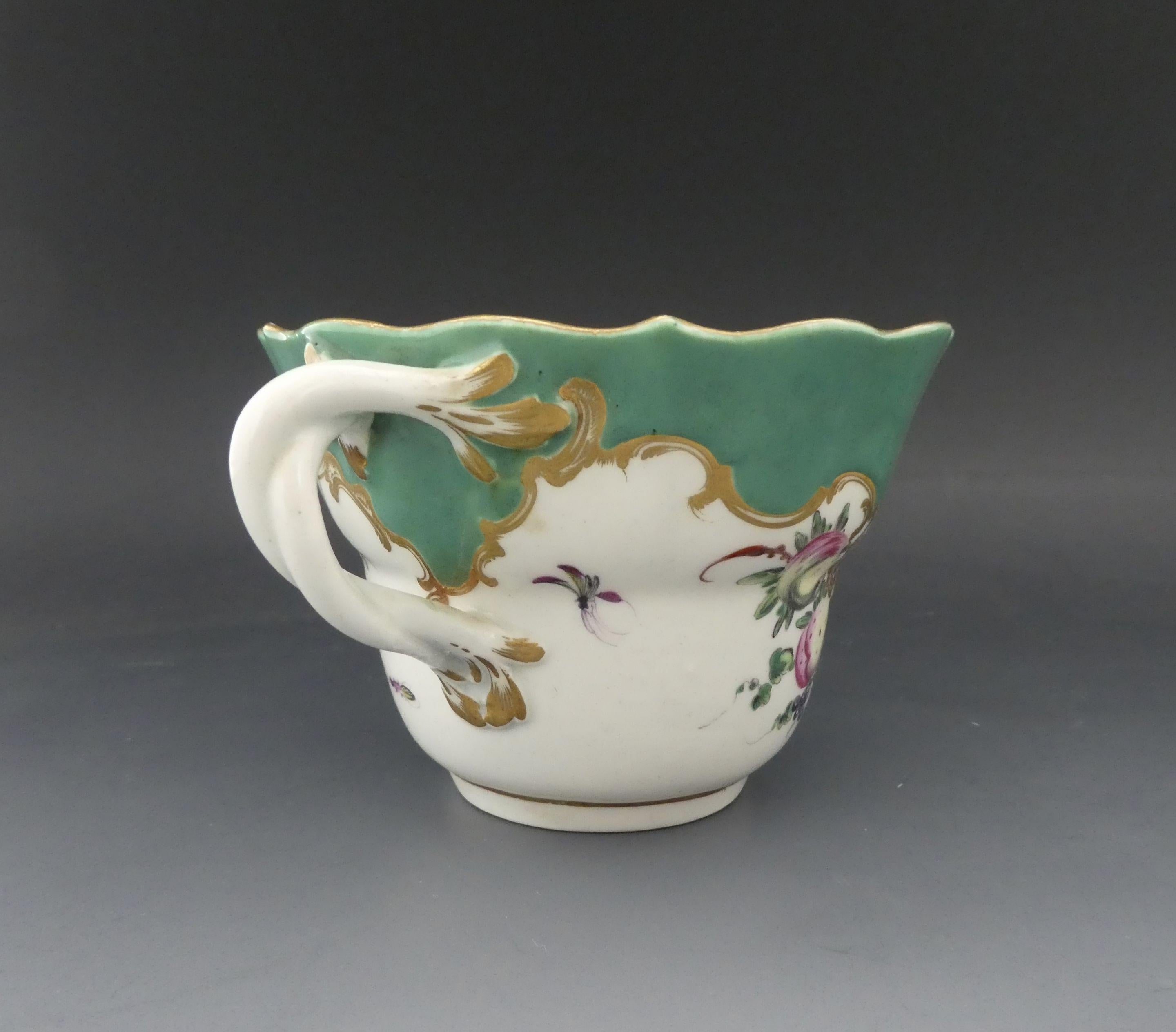 Ceramic Worcester Porcelain Chocolate Cup and Saucer, ‘Spotted Fruit’ Painter