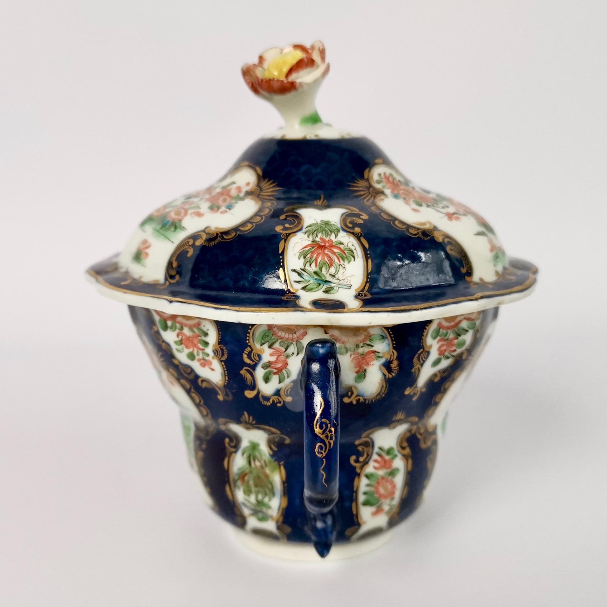 George III Worcester Porcelain Chocolate Cup, Blue Scale Japanese Kakiemon, ca 1775