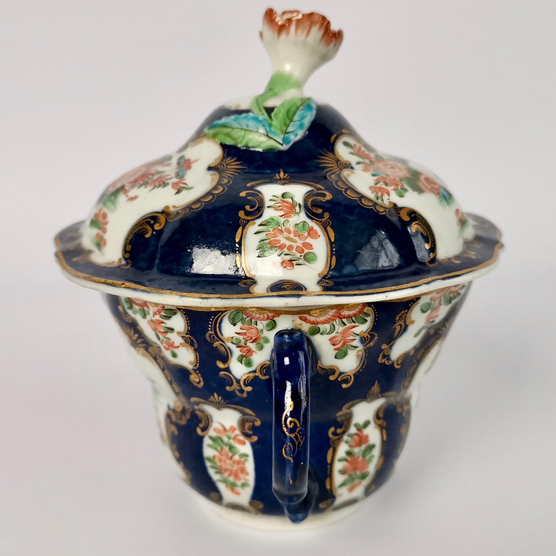 Hand-Painted Worcester Porcelain Chocolate Cup, Blue Scale Japanese Kakiemon, ca 1775