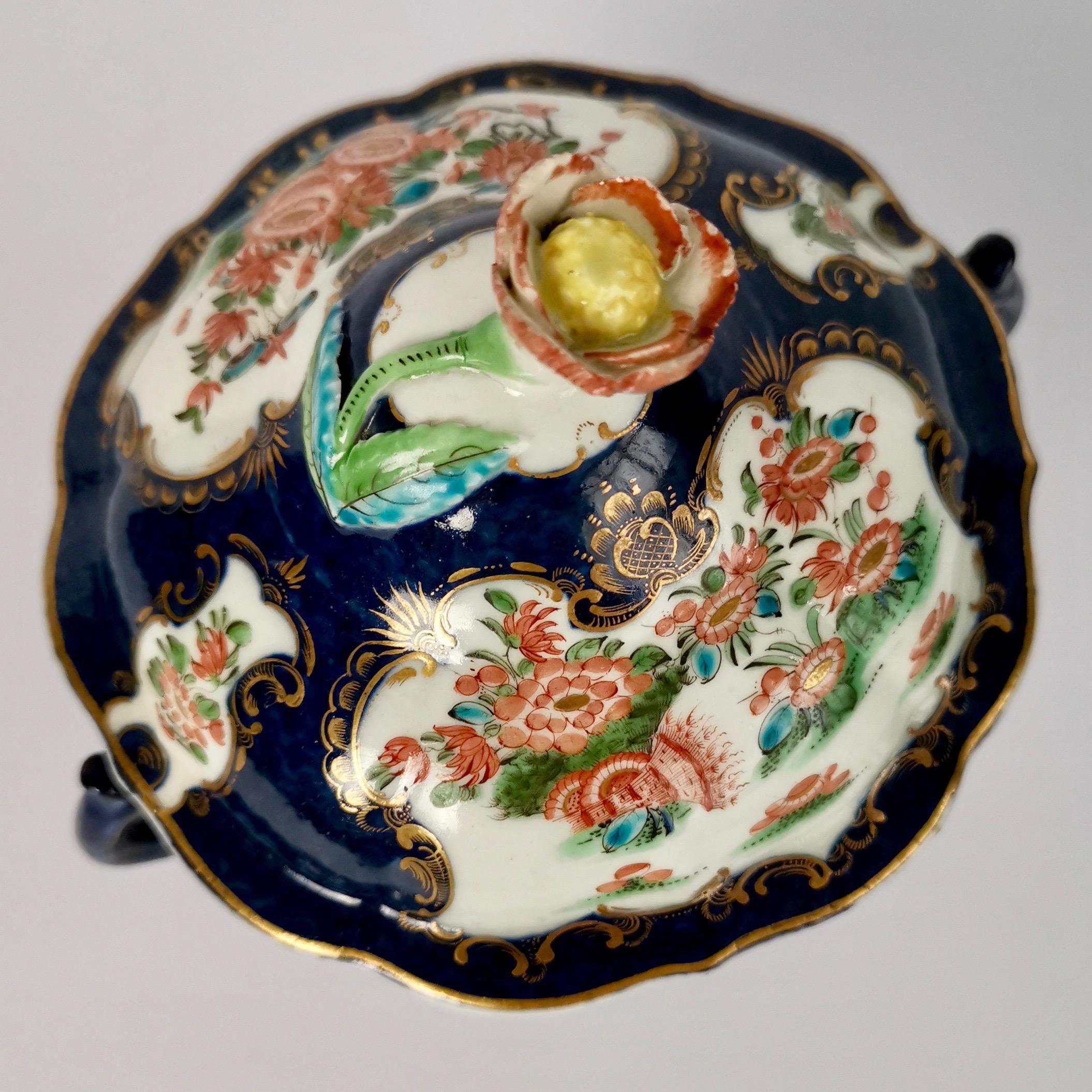 Late 18th Century Worcester Porcelain Chocolate Cup, Blue Scale Japanese Kakiemon, ca 1775