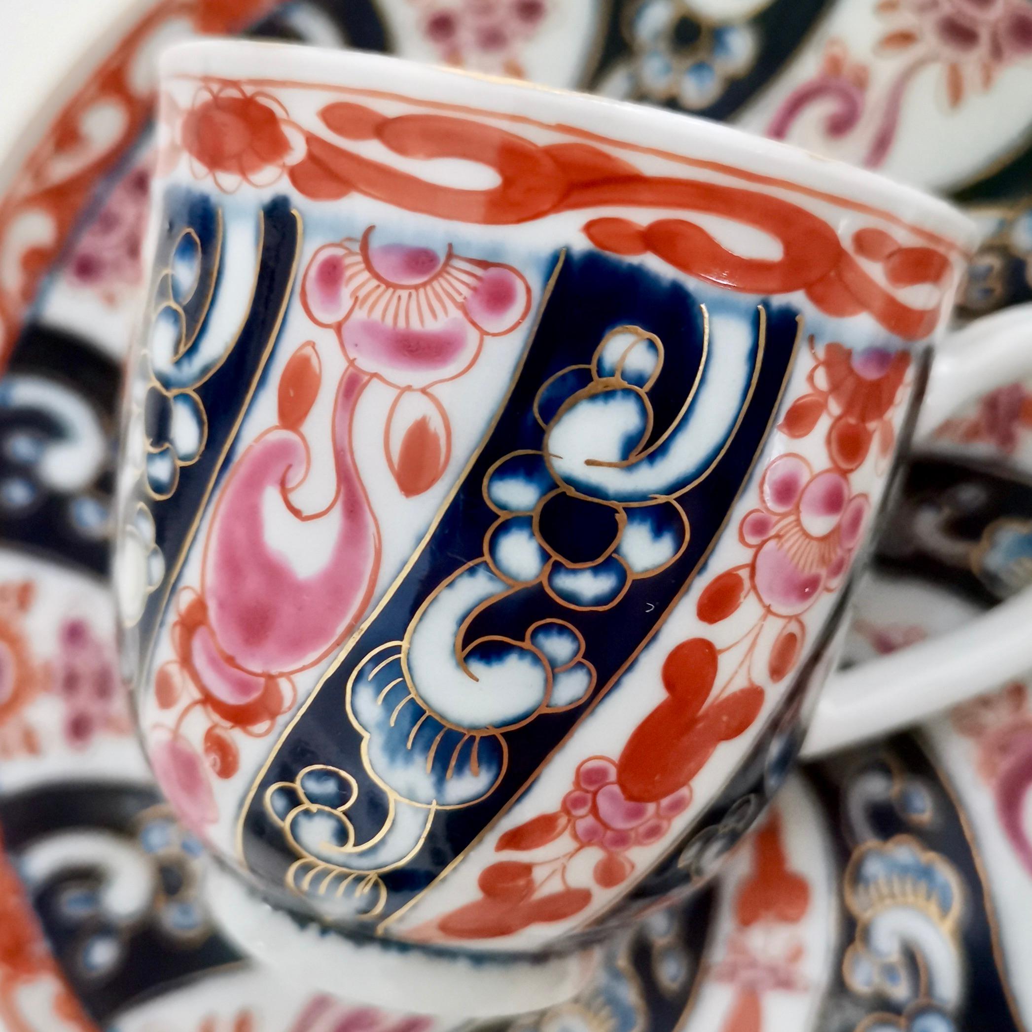 English Worcester Porcelain Coffee Cup, Queen Charlotte Pattern, Red and Blue, ca 1770