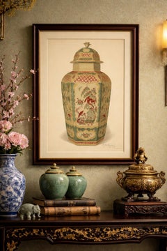 Worcester Porcelain Covered Vase Design with Phoenix, Green Ground, 1910