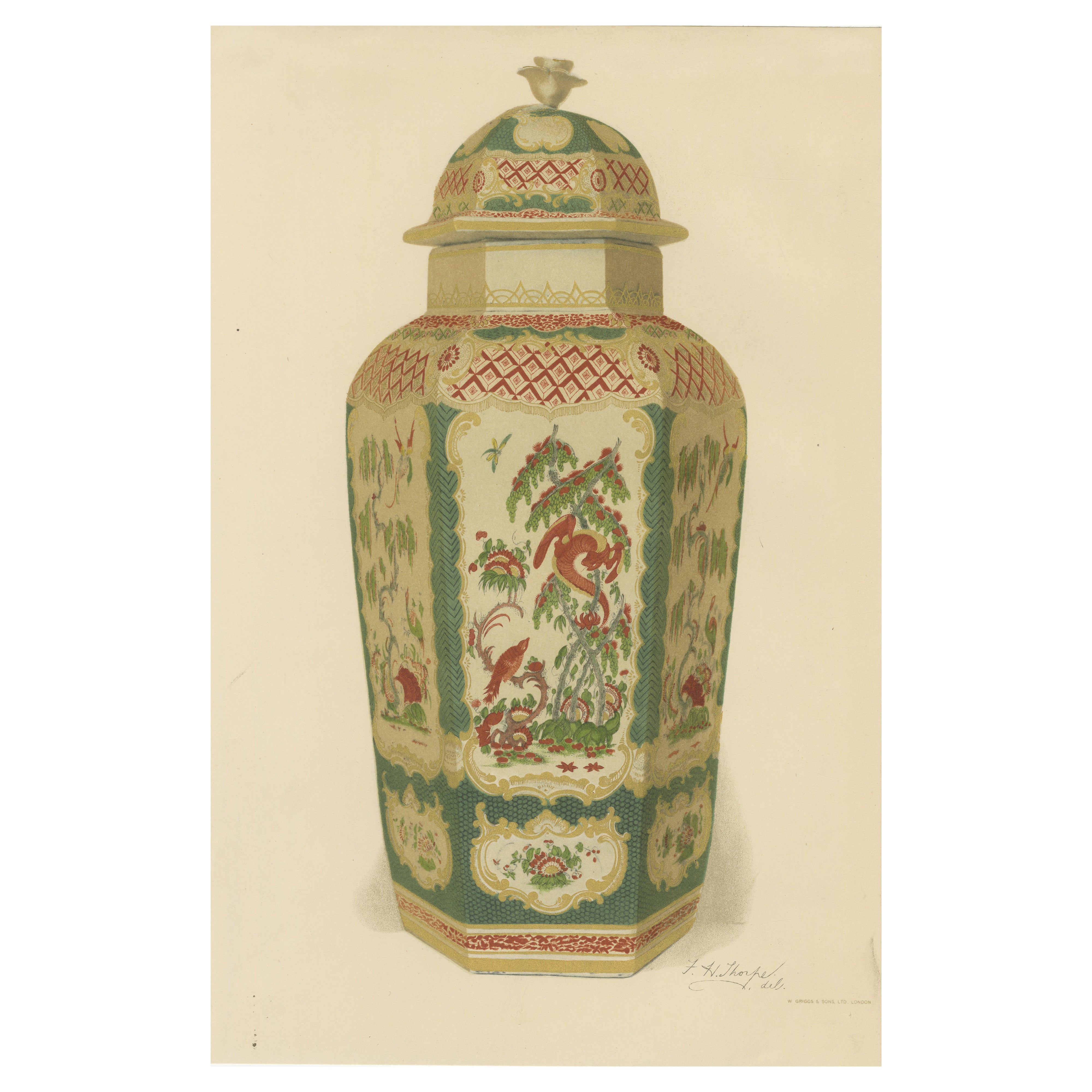 Worcester Porcelain Covered Vase Design with Phoenix, Green Ground, 1910