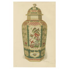 Worcester Porcelain Covered Vase Design with Phoenix, Green Ground, 1910