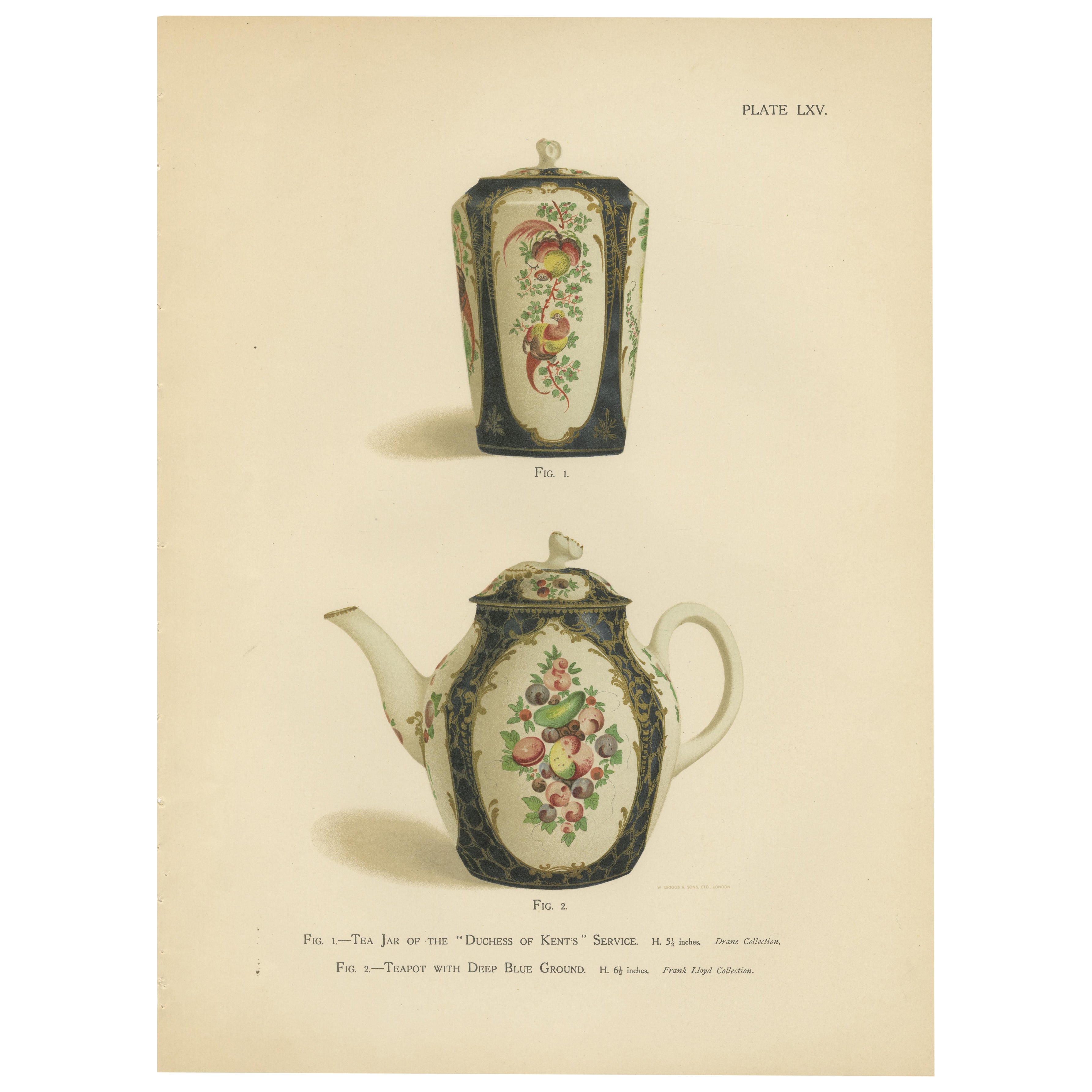Worcester Porcelain Decorative Object Print, Gilded, 1910, Unframed For Sale