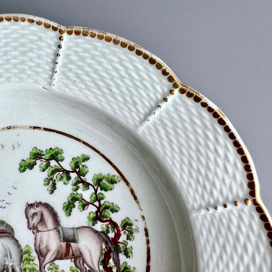 Worcester Porcelain Deep Plate, Aesop Fable Horse and Donkey, ca 1780 For Sale 3