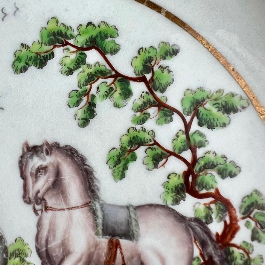 Late 18th Century Worcester Porcelain Deep Plate, Aesop Fable Horse and Donkey, ca 1780 For Sale