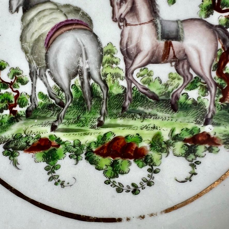 Worcester Porcelain Deep Plate, Aesop Fable Horse and Donkey, ca 1780 For Sale 1