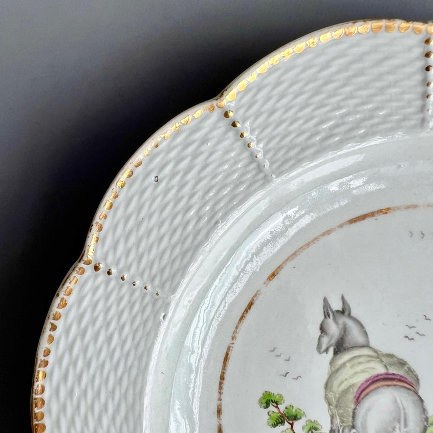 Worcester Porcelain Deep Plate, Aesop Fable Horse and Donkey, ca 1780 For Sale 2