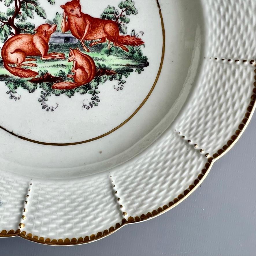 Worcester Porcelain Deep Plate, Aesop Fable Three Foxes, ca 1780 For Sale 4