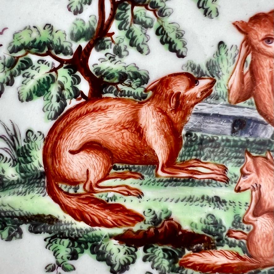 Fin du XVIIIe siècle Assiette profonde en porcelaine de Worcester, Fable des trois renards d'Esope, vers 1780 en vente