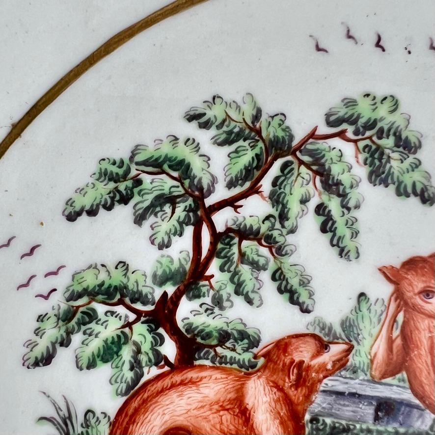 Porcelaine Assiette profonde en porcelaine de Worcester, Fable des trois renards d'Esope, vers 1780 en vente