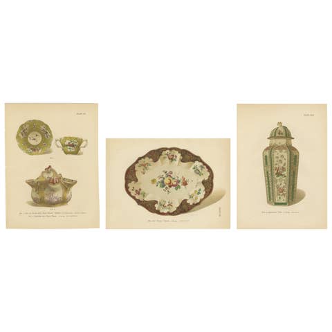 Worcester Porcelain Designs, Dish, Covered Vase & Tea Wares, Gold Decor, 1910