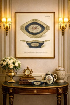 Worcester Porcelain Dessert Dish Design, Deep Blue Ground with Pierced Rim, 1910